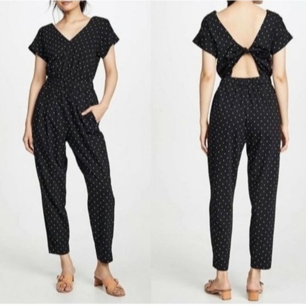 ✅ La Vie Rebecca Taylor Jumpsuit Romy Back Tie in Black Polka Dot